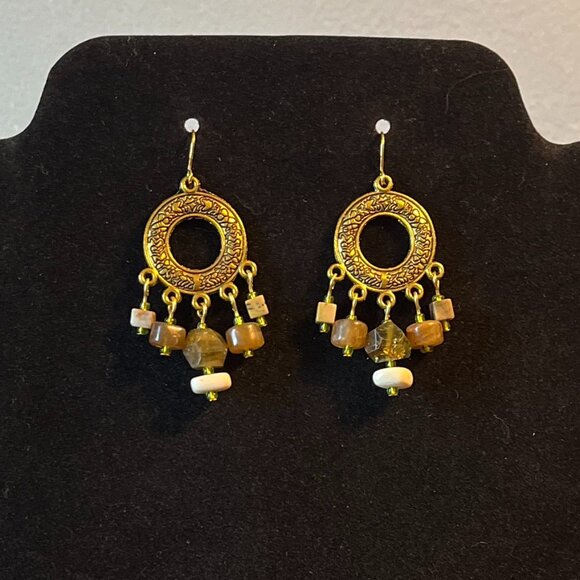 Handmade Jewelry - Handmade Beaded Chandelier Earrings - Tan